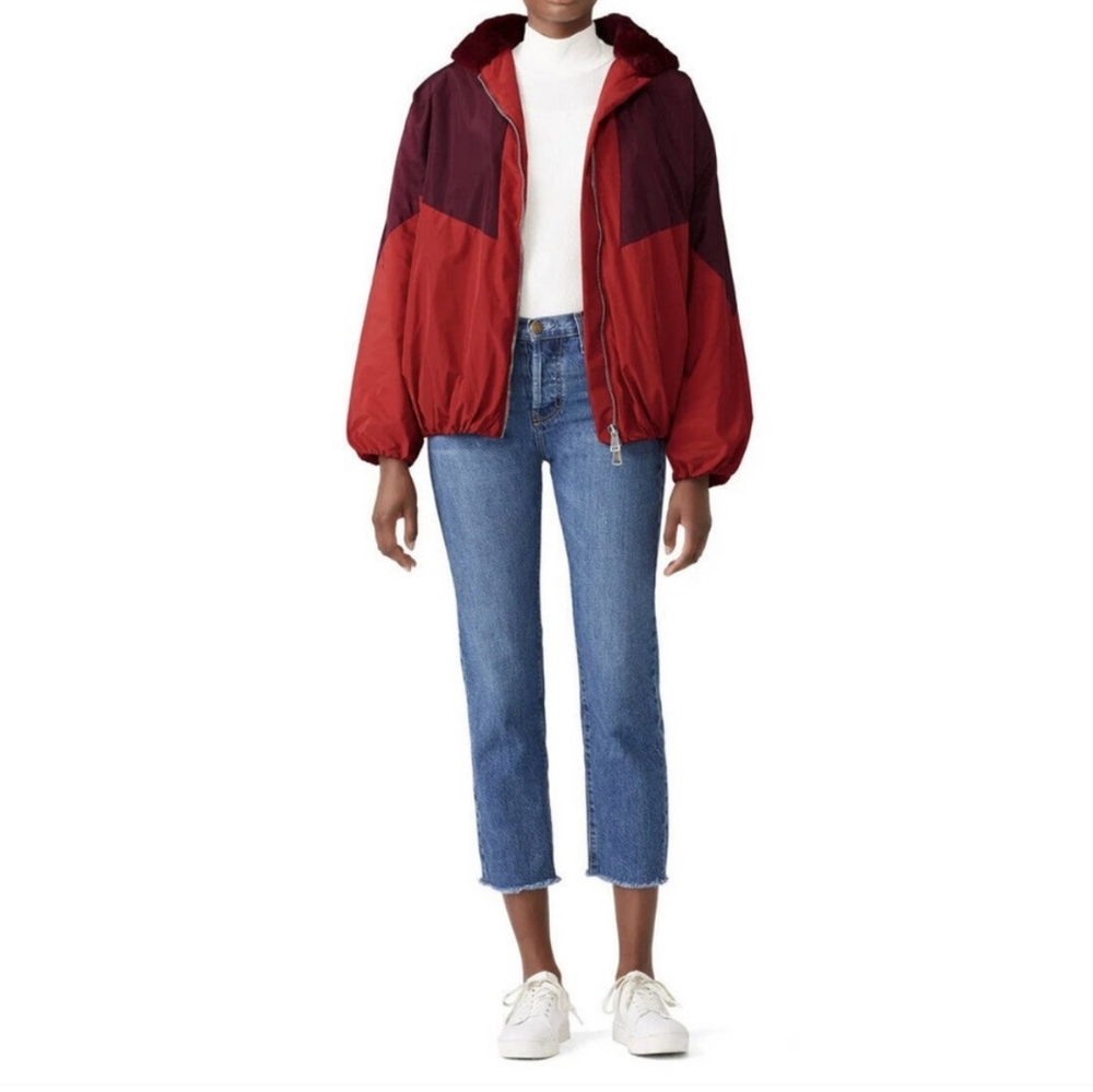 Giamba Womens Red Colorblock Athletic Sporty Hooded Coat Jacket.
